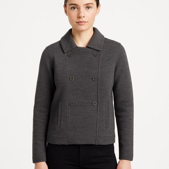 Eileen Fisher Petite Merino Wool Double-Breasted Peacoat Sweater Jacket medium P - Picture 1 of 13